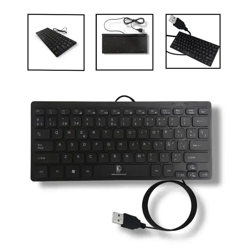 Mini teclado externo delgado con cable USB Multimedia para