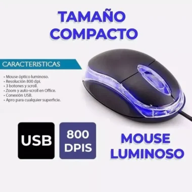 MOUSE MINI ALÁMBRICO USB CON CABLE ÓPTICO LUZ LED MO (3)