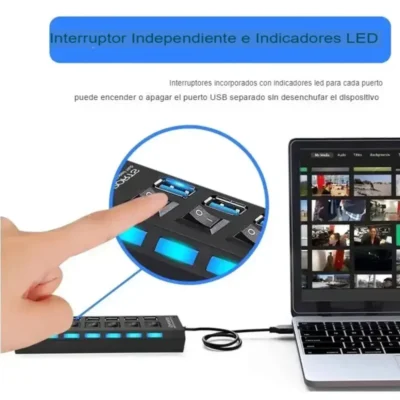 HUB USB 2.0 7 PUERTOS SWITCH LED PARA PC LAPTOP HUB.14 NEGRO (1)