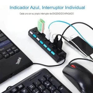 HUB USB 2.0 7 PUERTOS SWITCH LED PARA PC LAPTOP HUB.14 NEGRO (4)