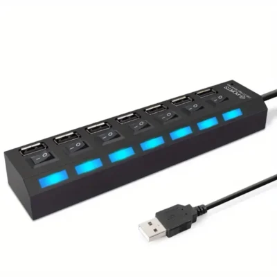 HUB USB 2.0 7 PUERTOS SWITCH LED PARA PC LAPTOP HUB.14 NEGRO (9)