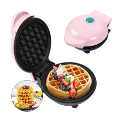 Wafflera Eléctrica Mini Redonda Antiadherente Portátil Viaje