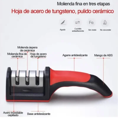 AFILADOR DE CUCHILLOS PROFESIONAL COCINA 3 RANURAS CERAMICA.... (5) (1)