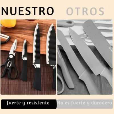 JUEGO DE CUCHILLOS ACERO INOXIDABLE NEGRO 6 PIEZAS LU922 (1)