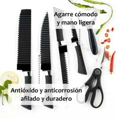 JUEGO DE CUCHILLOS ACERO INOXIDABLE NEGRO 6 PIEZAS LU922 (2)