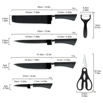 JUEGO DE CUCHILLOS ACERO INOXIDABLE NEGRO 6 PIEZAS LU922 (3)