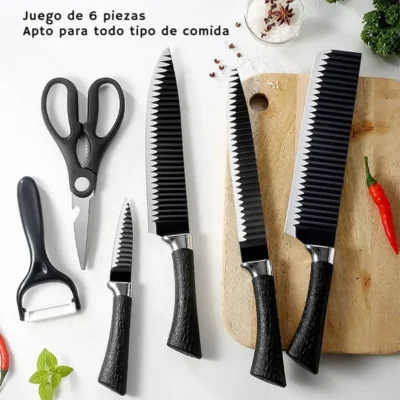 JUEGO DE CUCHILLOS ACERO INOXIDABLE NEGRO 6 PIEZAS LU922 (6)
