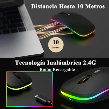 MOUSE INALAMBRICO LUZ RGB USB RECARGABLE NEGRO RF-2835 (3)