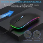 MOUSE OPTICO RATON GAMER INALAMBRICO LUZ RGB USB RECARGABLE (6) (1)