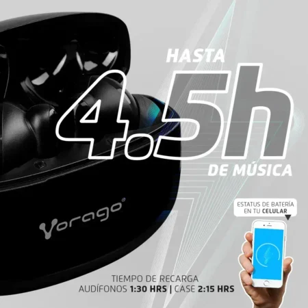 Audífonos Bluetooth Vorago Esb-202 Tws 4.5 Hrs Manos Libres - Imagen 4