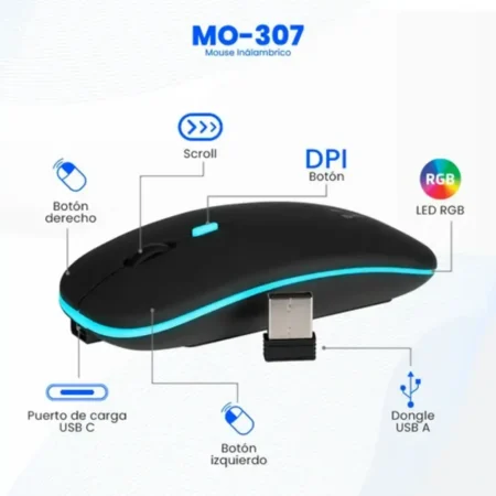 Mouse Inalámbrico Vorago Mo-307 Negro Óptico Usb 2.4 Ghz - Imagen 2