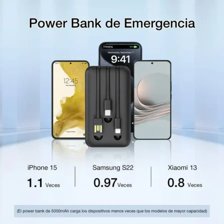 Power Bank Mini Portátil Batería 5000mah Built In 3 Cables - Imagen 6