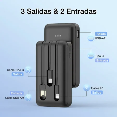 Power Bank Mini Portátil Batería 5000mah Built In 3 Cables - Imagen 7
