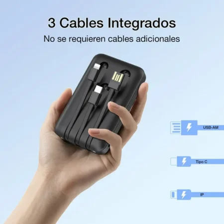 Power Bank Mini Portátil Batería 5000mah Built In 3 Cables - Imagen 3