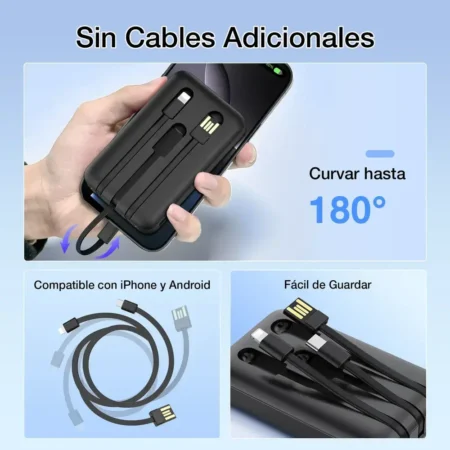 Power Bank Mini Portátil Batería 5000mah Built In 3 Cables - Imagen 4