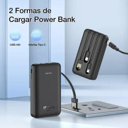 Power Bank Mini Portátil Batería 5000mah Built In 3 Cables - Imagen 2
