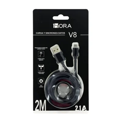 Cable V8 Micro Usb 2 Metros 2.1a Carga Rápida 1hora