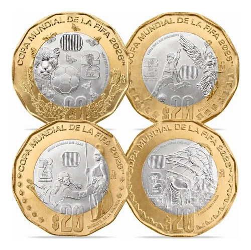 Set (4pz) 20 Pesos Mundial Fifa Conmemorativa Sin Circular