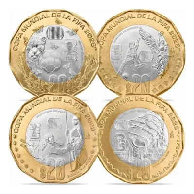 Set (4pz) 20 Pesos Mundial Fifa Conmemorativa Sin Circular